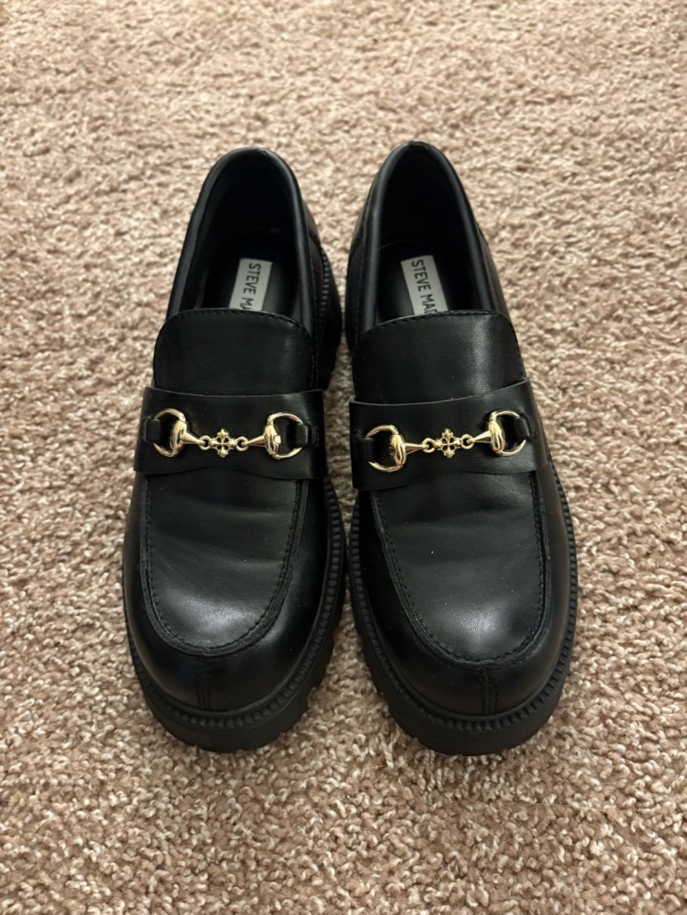 Steve Madden Levett Loafers Black Leather with Gold Hardware